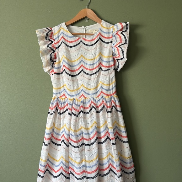 Just Me White Eyelet Ruffle Sleeves Midi Dress Sz S Easter Spring Summer - Picture 3 of 11